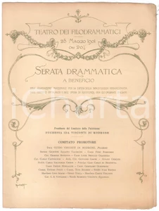 Documento originale, autentico 1901 MILANO Teatro dei Filodrammatici  Programma serata di beneficenza 1