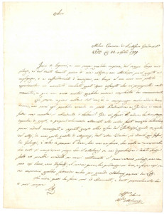 Documento originale, autentico 1809 MILANO S. NAZARO GRANDE Lettera abate MOLINARI goloso di salami Autografo 1