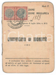 Documento originale, autentico 1919 TORINO Patente Giuseppe COMETTO  Automobili a benzina Con foto 1