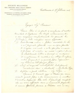 Documento originale, autentico 1922 CASTELLAVAZZO SocietÃ  Bellunese Industria Calci e Cementi  Mansioni 1