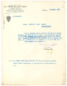 Documento originale, autentico 1928 BELLUNO SocietÃ  Industria Calci e Cementi  Trapasso caratura Leo Galli 1