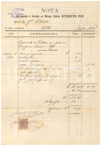 Documento originale, autentico 1894 MILANO Palazzo Arcivescovile  Conto notaio Giuseppe NOE   Manoscritto 1