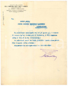 Documento originale, autentico 1930 ca BELLUNO SocietÃ  Industria Calci e Cementi Lettera commerciale 1