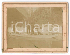 Fotografia d epoca originale 1910 ca REGIO ESERCITO  Ufficiali in barca su un canale  Foto 13x10 cm 1