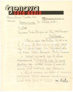 Manoscritto, lettera originale 1945 TRIESTE corso Vittorio Emanuele III  Pietro GENOVA Fotoradio  Lettera 1