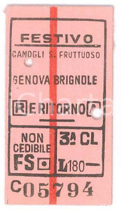Oggetto da collezione cartaceo 1955 FERROVIE DELLO STATO Biglietto GENOVA BRIGNOLE  CAMOGLI SAN FRUTTUOSO 1