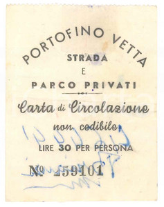 Oggetto da collezione cartaceo 1955 PORTOFINO VETTA Strada e parco privati  Carta di circolazione 6x8 cm 2 1