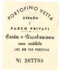 Oggetto da collezione cartaceo 1955 PORTOFINO VETTA Strada e parco privati  Carta di circolazione 6x8 cm 1