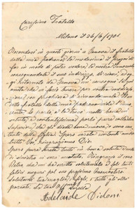Manoscritto, lettera originale 1901 MILANO Lettera Adelaide DIDONI su bambina illegittima in istituto a Genova 1