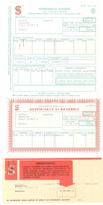Materiale pubblicitario d’epoca 1967 MILANO Compagnia SINGER  Fattura macchina per cucire con garanzia 1