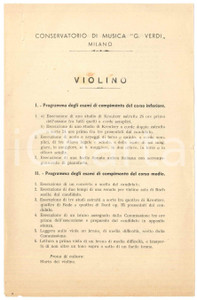Documento originale, autentico 1930 ca MILANO Conservatorio G. VERDI  Programma esami corso di violino 1