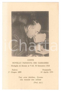 Documento originale, autentico 1973 PADOVA Conte Novello PAPAFAVA DEI CARRARESI  Santino per lutto 1