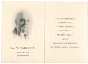 Documento originale, autentico 1963 ROVIGO Antonio DEGAN avvocato  Santino lutto 1
