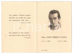 Documento originale, autentico 1954 PADOVA Dott. Gian Enrico LUGLI  Santino lutto 1