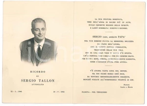 Documento originale, autentico 1962 PADOVA Sergio TALLON avvocato  Santino lutto 1