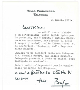 Autografo originale 1971 ORIA  VILLA FOGAZZARO  Lettera marchese Giuseppe ROI Autografo 1