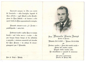 Documento originale, autentico 1965 ROMA Marcello Maria ZAMPI nobile di Orvieto  Santino anniversario lutto 1