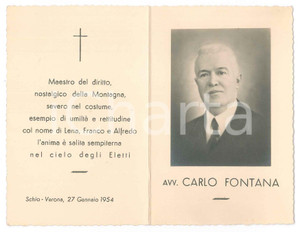 Documento originale, autentico 1954 VERONA  Carlo FONTANA avvocato  Santino lutto 1