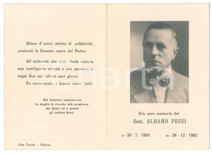 Documento originale, autentico 1963 PADOVA Dott. Albano PESSI  Santino lutto 1