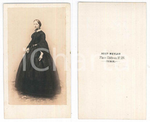 Fotografia d epoca originale 1870 ca TORINO Giovane donna in abito scuro Foto Auguste MEYLAN CDV 1