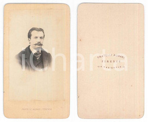 Fotografia d epoca originale 1870 ca FIRENZE Uomo con cravatta a quadretti  Ritratto  Foto Fratelli ALINARI 1