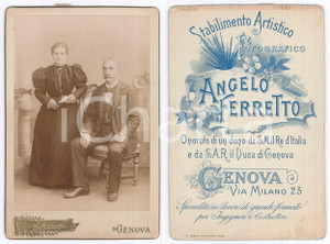 Fotografia d epoca originale 1900 ca GENOVA Coppia di coniugi  Ritratto  Foto Angelo FERRETTO 11x16 cm 1