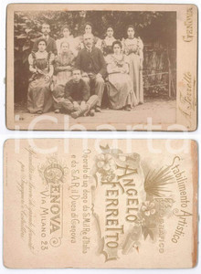 Fotografia d epoca originale 1900 ca GENOVA Ritratto di famiglia in un giardino  Foto Angelo FERRETTO 11x16 1