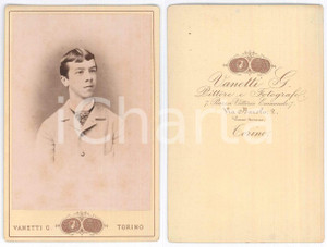 Fotografia d epoca originale 1880 ca TORINO Ritratto di un ragazzo  Busto  Foto G. VANETTI 11x16 cm 1
