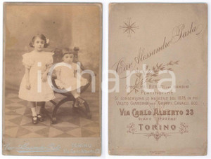 Fotografia d epoca originale 1890 ca TORINO Coppia di sorelle bambine  Ritratto  Foto Alessandro PASTA 1