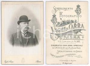 Fotografia d epoca originale 1906 PARMA Ritratto maschile in abito a quadretti  Foto VAGHI & CARRA 11x16 cm 1