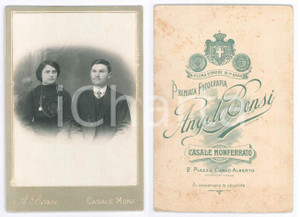 Fotografia d epoca originale 1900 ca CASALE MONFERRATO AL Coppia di coniugi Foto Angelo BENSI 11x16 cm 1