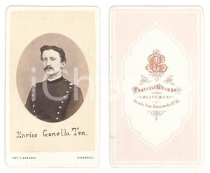 Fotografia d epoca originale 1870 PIACENZA Ten. Enrico GONELLA  9Â° Regg. Artiglieria  Foto Fratelli GREGORI 1