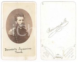 Fotografia d epoca originale 1870 PAVIA Ten. Benedetto AYMONINO  9Â° Regg. Artiglieria 10 Batteria Foto 1