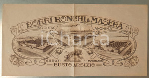 Materiale pubblicitario d’epoca 1915 ca BUSTO ARSIZIO  Tessuti BORRI RONCHI & MASERA  Velina 39x19 cm 1