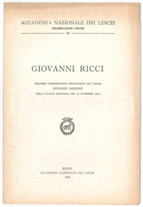 Libro, pubblicazione d epoca 1974 Giovanni SANSONE In memoria di Giovanni RICCI Accademia dei Lincei 1