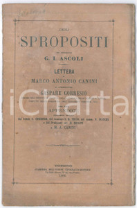 Libro, pubblicazione d epoca 1866 Marco Antonio CANINI Spropositi del prof. ASCOLI Lettera a Gaspare GORRESIO 1