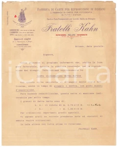 Documento originale, autentico 1910 ca MILANO via Sirtori  FRATELLI KAHN Fabbrica carte Lettera commerciale 1