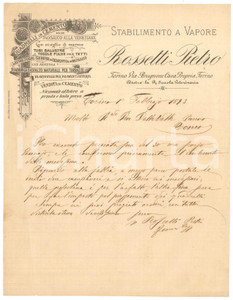 Documento originale, autentico 1893 TORINO via Brugnone  Pietro ROSSETTI  Lettera commerciale per sabbia 1