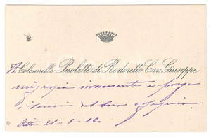 Oggetto da collezione cartaceo 1922 TORINO ? Giuseppe PAOLETTI DI RODORETTO  Biglietto da visita AUTOGRAFO 1