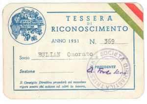 Oggetto da collezione cartaceo 1951 TRIESTE SocietÃ  Ginnastica Triestina  Tessera 10x6 cm 1