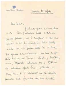 Manoscritto, lettera originale 1933 TARANTO  Nave Reale SAVOIA  Visita del re alle navi Lettera 1