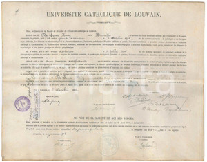 Documento originale, autentico 1906 LOUVAIN UniversitÃ© Catholique  DiplÃ´me en mÃ©decine Henry DE GRAVE 1
