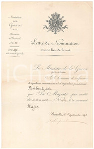 Documento originale, autentico 1898 BRUXELLES B Nomination Jules ROMBAUT Jules VANDENPEEREBOOM Autographe 1