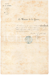 Documento originale, autentico 1879 BRUXELLES Lettre Jules ROMBAUT pour rÃ©joindre son corps LIAGRE Autographe 1