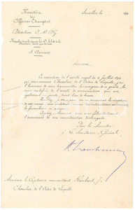 Documento originale, autentico 1894 BRUXELLES Insignes Ã  Jules ROMBAUT chevalier ordre de LÃ©opold Lettre 1
