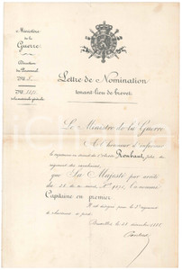 Documento originale, autentico 1888 BRUXELLES B Lettre nomination Jules ROMBAUT Charles PONTUS Autographe 1
