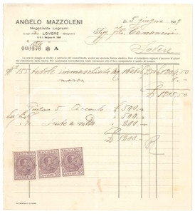 Documento originale, autentico 1929 LOVERE BG Angelo MAZZOLENI Negoziante legnami  Fattura per tavole 1