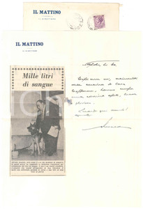 Autografo originale 1960 ca NAPOLI IL MATTINO Giovanni ANSALDO su Alfredo Anselmi Autografo 1