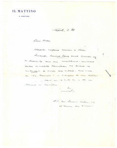Autografo originale 1960 ca NAPOLI IL MATTINO Direttore Giovanni ANSALDO  Lettera Autografo 1