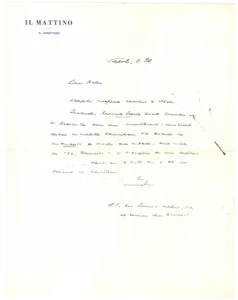Autografo originale 1960 ca NAPOLI IL MATTINO Direttore Giovanni ANSALDO  Lettera Autografo 1